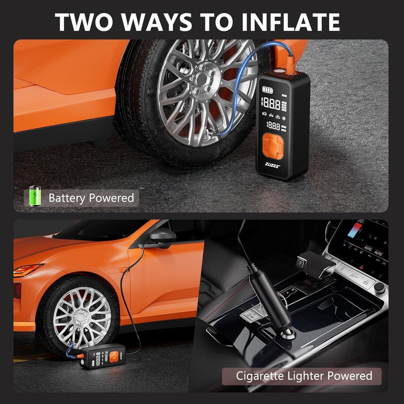 ZUZEE Tire Inflator Portable Air Compressor - 4X Faster Inflation, 150PSI Air Pump for Car Tires with Digital Pressure Gauge/LED Light, Portable Tire Inflator for Car, Moto, Bike, Ball, etc - Image 4